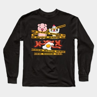 Police Line Do Not Cross Pig And Chicken Meat Lover Food Pun Long Sleeve T-Shirt